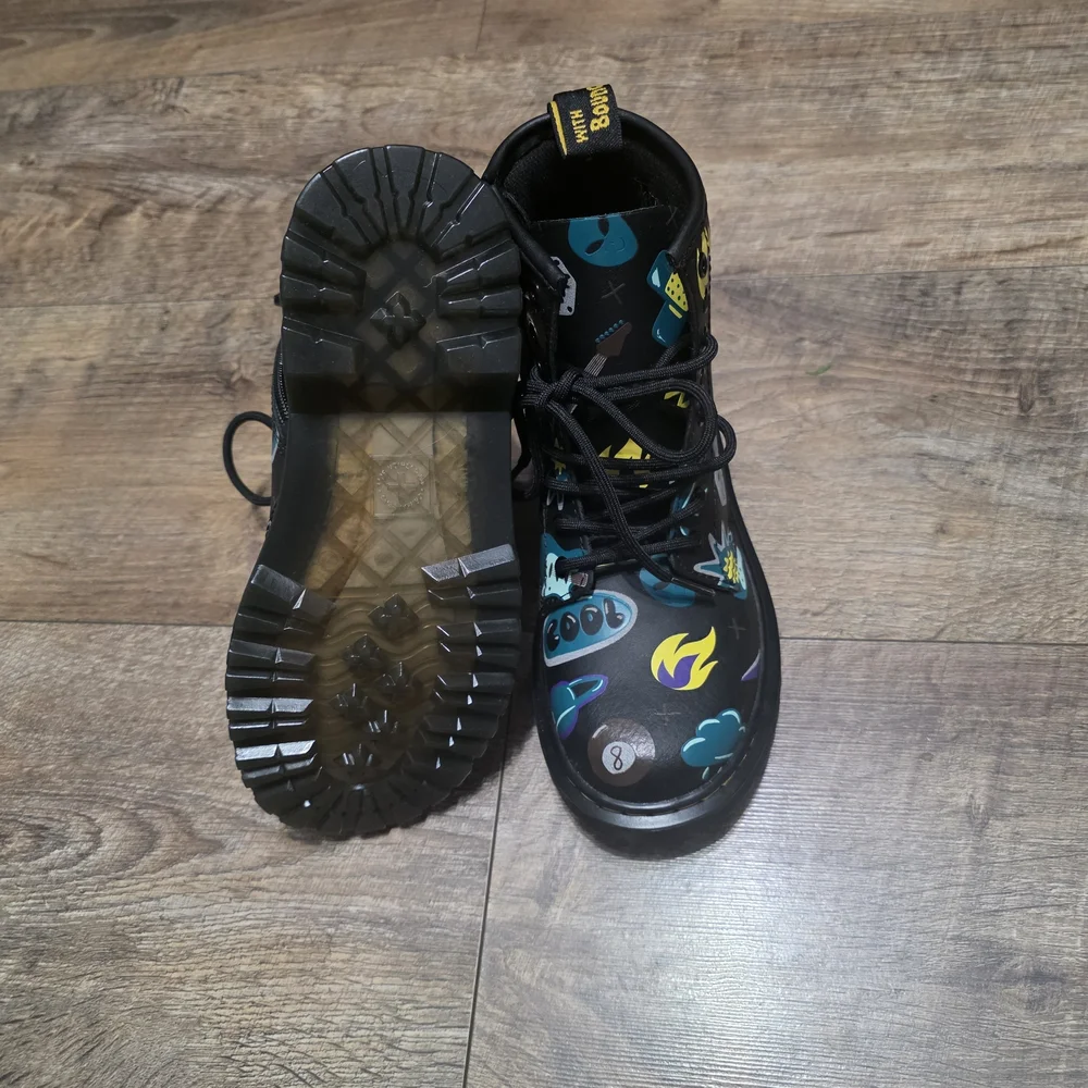 Dr Marten Black and Blue Patterned Boots Little Girls 2